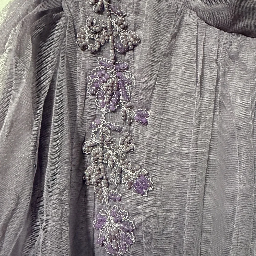 Lavender Long-Sleeve Maxi Dress with Sheer Overlay like size 12 Size 44 - Picture 7 of 11